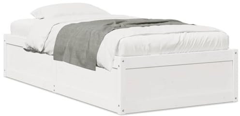 vidaXL Massivholzbett, Bett mit Sperrholzlatten, Einzelbett für Schlafzimmer, Holzbett Bettgestell, Modern, Weiß 90x190cm Massivholz Kiefer