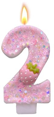 Bolosa Geburtstagskerzen Zahlen, Kerzen Geburtstag Erdbeere, Kerze 2 Geburtstag, Kerzen Geburtstag Zahl 2 Rosa mit Erdbeere, Geburtstag für Mädchen,Kinder,Erwachsene,Jubiläum, Geburtstagsdeko,Jubiläum