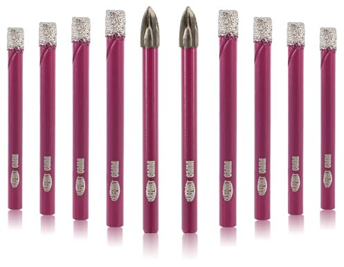 QUEFORET Brocas de Diamante - 8 Piezas Corona 6mm y 2 de Carburo para Cerámica, Porcelánico, Azulejos, Mármol, Granito - Mango Redondo