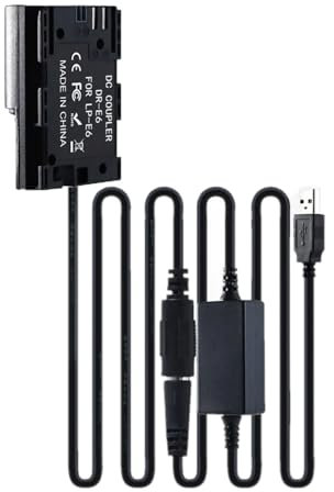 Camera Power Adapter DR-E6 DC Coupler LP-E6 Dummy Battery for Canon 90D 7D2 5D4 R5 R6