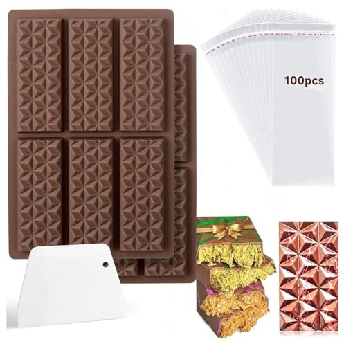 Lot de 2 Moules à Chocolat en Silicone, Moule Silicone de 6 Cavités, Moule Tablette Chocolat Dubai, Moule Pepites de Chocolat pour Faire du Chocolat, Fondant, Gelée, Antiadhésif