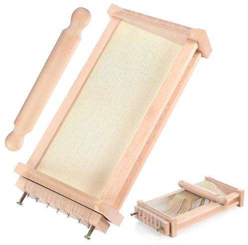SiliFine Chitarra Cutter Italian Pasta with Rolling Pin Guitar Board Making Tool Pasta Machine for Spaghetti, Lasagna(Wood Color,Wood)
