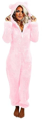 Pigiama Invernale Pile Donna Offerte Pigiama Sherpa Teddy Pigiama da Casa Salotto con Cappuccio Cerniera a Maniche Lunghe Velluto Double Face in Tinta Unita Pigiama da Casa Caldo Comodo Carino