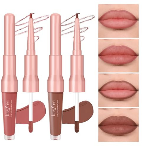 bayfree 2 PCS Lip Liner and Lip Stain Combo Set, High Pigmented Long Lasting Velvet Lip Tint, Well-Defined Lipliner, Weightless Waterproof Not Animal Tested, Matte Finish Makeup