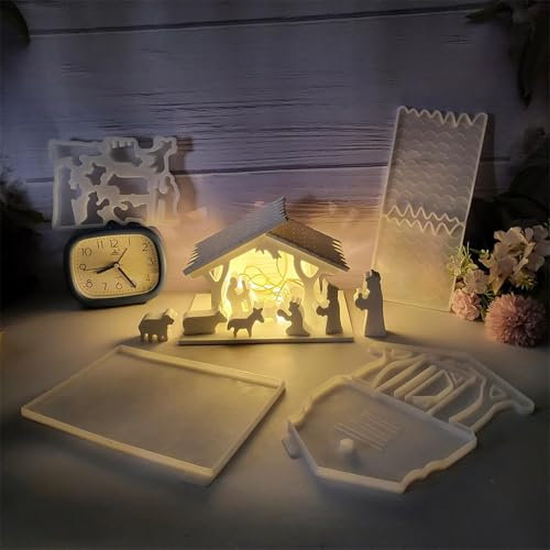 Silikon Gießform Krippe, Krippen Silikonform Silikonform Weihnachten Krippe Set Gießformen Silikon Weihnachtskrippen Dekoration Formen Set Heilige Familie Katholisches Harz Für Handwerk Heimdekoration