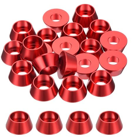 QUARKZMAN Arandelas Cónicas M8, Arandelas de Cabeza de Copa de Aluminio Anodizado para Tornillo Rc/Fpv/Pc/Dron/Accesorios Mecánicos, Paquete de 20 (Rojo)