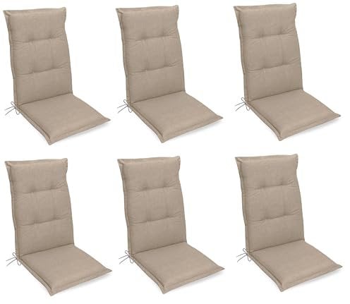 Gardissimo 6er Set Premium Hochlehner Natur, Gartenstuhlauflagen 120 x 50 x 8 cm Auflagen Polsterauflagen UV-Lichtecht Stuhlauflagen Sitzauflagen