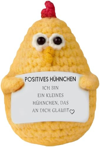 Lustiges Geschenk für Frauen & Männer – Positives Plüschtier, perfekt für Geburtstag, Weihnachten, Wichteln & Deko zu Hause oder im Büro (Positives Deutscher Hühnchen)