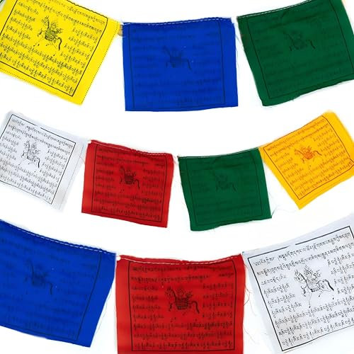 Traditional Tibetan Prayer Flags, 10 Flags per String,Multicoloured Cotton with Sacred Mantras, Buddhist prayer flags 100% Cotton (12x120 (cm) Small)