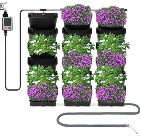 SHIOUCY Hängende vertikale Wand Pflanze mit Automatischem Bewässerungssystem Hanging Vertical Wall Plant Watering Wall Planting Pot 18* Pflanztöpfe (Schwarz)