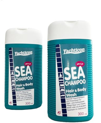 Set 2 Doccia Shampoo Biodegradabile. Ideale per Acqua di Mare, Spiaggia, Campeggio, Barca. Shampoo e detergente adatto a tutta la famiglia. 2 Flaconi da 300 ml ciascuno