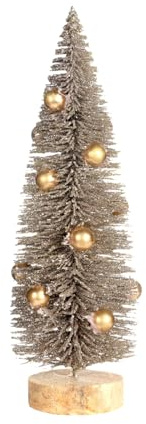 albero di Natale, albero di Natale per scrivania, in miniatura con base in legno, piano artificiale da tavolo con ornamenti a