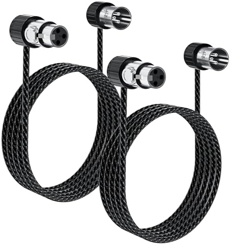 HiFind Ultra-Thin Slim 90 Degree Angled XLR Microphone Cable 2 Ft/2 Pack, Adjustable Rotatable Low Profile Male to Female Balanced Patch Cord Adapter,24AWG OFC for DIY Studio Audio Stage Mixer DMX