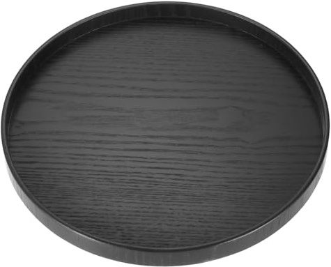 sourcing map Round Wood Serving Tray, 27cm x 2cm Non-Slip Solid Wooden Decorative Tea Tray Snack Food Meals Plate for Kitchen Coffee Dining Table Living Room Decor, Black