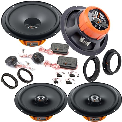EvoTuning Kit 6 Casse Altoparlanti per VW Golf V dal 2003 al 2008 Anteriori e Posteriori compatibile con Hertz DSK165.3+DCX165.3 Set 2 Woofer 2 Tweeter 2 Coassiali 4 Anelli 4 Cavi (No Plug and Play)