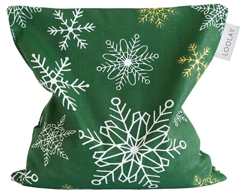 LOOLAY Kirschkernkissen Mikrowelle 20x20 cm – Wärmekissen aus 100% Baumwolle – Kirschkern Kissen Ideal bei Muskelverspannungen oder Menstruationsbeschwerden (schneeflocke grün)