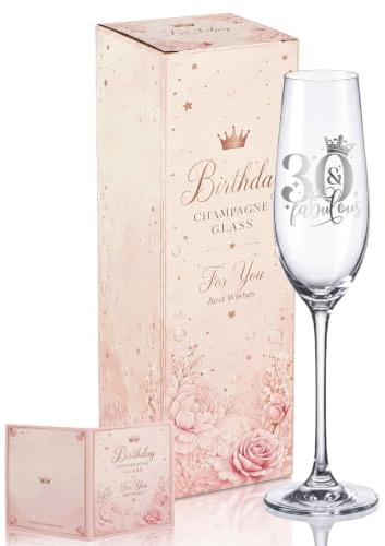 Bliceon 30th Birthday Gifts for Women, 30th Birthday Champagne Flute with Gift Box, Personalised 30 Glass for Woman, Friend, Sister, Mother, Wife, Prosecco, Sparkling Wine, 200ml