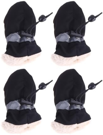 Rutschfeste Hundeschuhe 4 Stück-Pack, Warme Plüsch Pfotenschutz Stiefel | Schwarze Regenstiefel mit Elastischem Band, für Spaziergänge und Sport im Winter