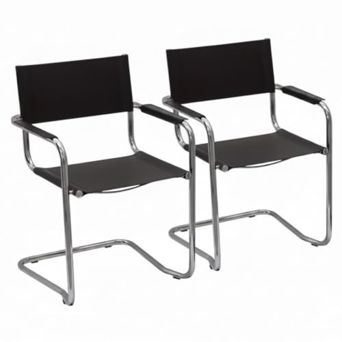 k hometrends KADA Freischwinger Stühle 2er Set, aus Recycelten Leder in schwarz und Rundrohrgestell