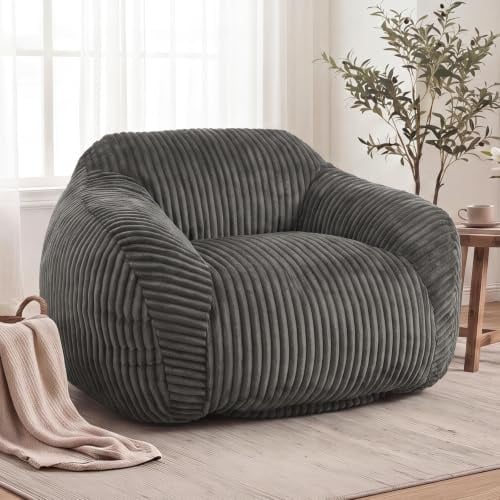 FurniSoar XXL Sitzsack für Erwachsene, Riesiger Lesesessel aus weichem Cordstoff, bequemer Lounge Sessel als Bodensofa für Wohnzimmer, gemütlicher Relaxsessel in Übergröße, bis 160 kg belastbar, Grau