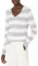 Amazon Essentials Damen Regular-Fit Leichter Langarm-Pullover V-Ausschnitt (In Übergröße Erhältlich), Hellgrau Meliert Weiß Rugby-Streifen, L