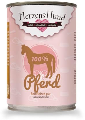 HerzensHund 12x Reinfleisch 100% Pferdefleisch (Muskelfleisch, Herz, Lunge), 12er Pack (12 x 400 g)