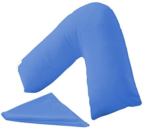 ER Traders Ltd V Pillow With V Pillowcase Hollowfibre Back and Neck Support V Shaped Orthopedic (Mid Blue, Complete with Pillow)