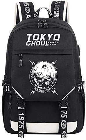 WANHONGYUE Tokyo Ghoul Anime Cosplay Leuchtend Rucksack Schultasche Laptop Backpack mit USB-Ladeanschluss Schwarz / 13