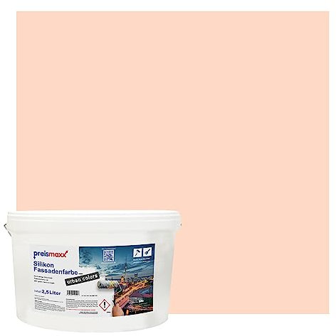 Preismaxx Silikonharz Fassadenfarbe, Lachs Rosa 2,5L hochwertige, matte, wasserabweisende Aussen-Dispersion, sehr guter Regenschutz - Abperleffekt