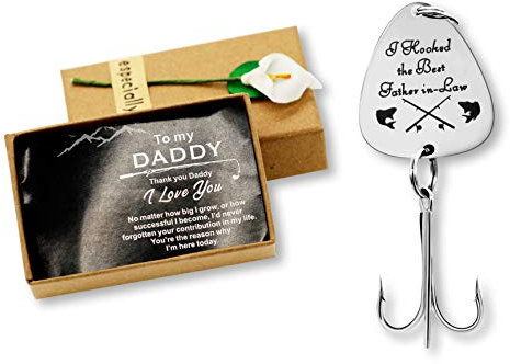 Uloveido Edelstahl Drillinge Angelhaken Angelhaken mit Geschenkbox für Männer Papa Weihnachten Neujahrsgeschenk Y578 (Papa-ich Habe den besten Schwiegervater gehakt)