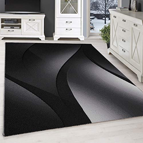 SIMPEX Kurzflor Teppich Ombre Design, Schwarz, 120 x 170 cm, Moderner Stil für Wohnzimmer