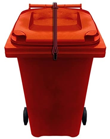 Wheelie Bin Strap Lock Strap in RED - NO DRILLING, NO GLUEING - Easily Fitted