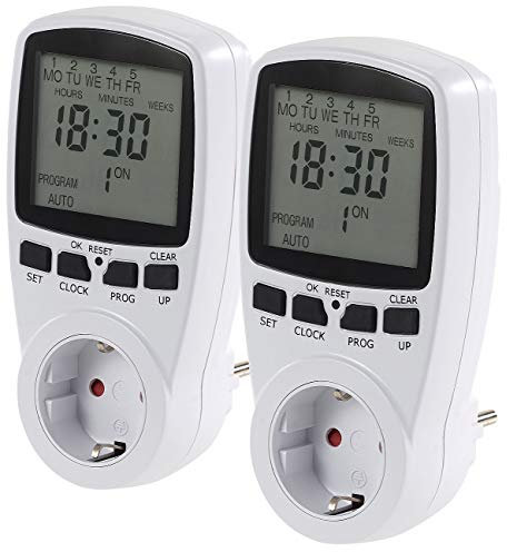 revolt Timer Steckdose Digital: 2er-Set digitale Zeitschaltuhren mit XXL-Display (Wochenzeitschaltuhr Digital, Steckdose mit Schaltuhr, Steckdosen)