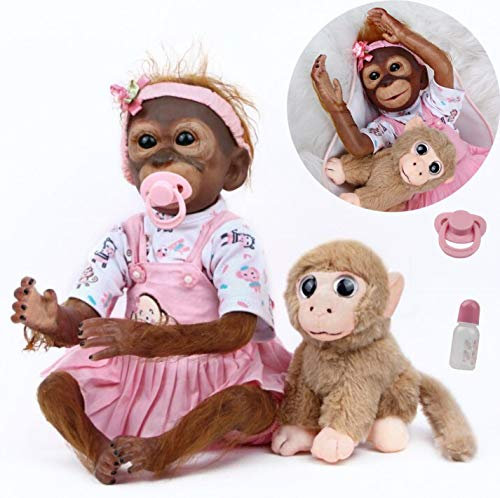 ANTBOAT Reborn Puppe 50 cm 20 Zoll Realistische Weiches Silikon Vinyl Reborn AFFE Mädchen Lebensecht Reborn AFFE Puppe handgefertigt mit Kuscheltier