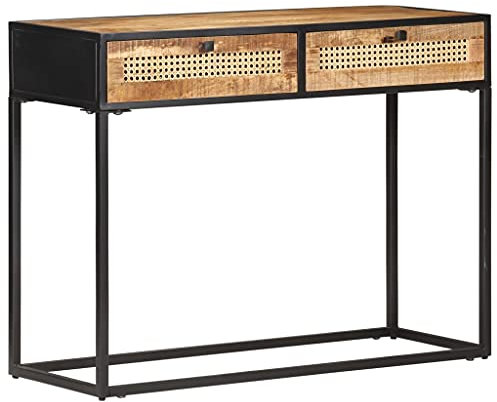 vidaXL Raues Mangoholz Konsolentisch Konsole Beistelltisch Sideboard Flurtisch Wandtisch Frisiertisch Ablagetisch 100x35x75cm Wiener Geflecht