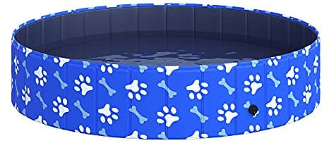 PawHut - Piscina para perros (PVC, plegable, antideslizante, fácil de limpiar, diámetro 1,4 m, altura 30 cm, diseño de huesos, patas, color azul