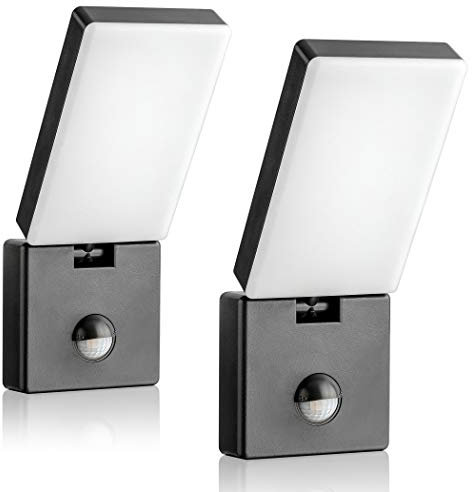 SEBSON LED Aussenleuchte mit Bewegungsmelder - 2er Set - Wandleuchte anthrazit 15W 900lm kaltweiß 5800K schwenkbar IP65, Außenwandleuchte Sensor 9m / 140°