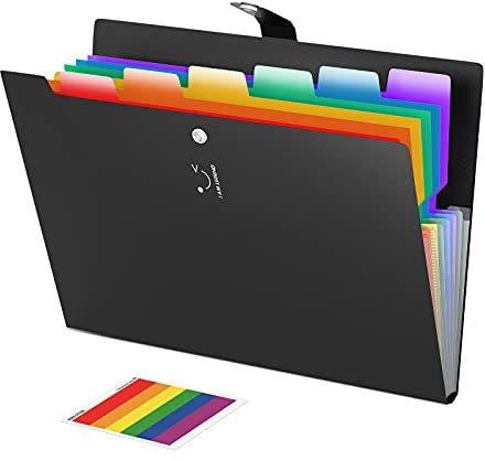 ABC life Fächermappe, 7 Fächer, Akkordeon-Dokumenten-Organizer, Brieftaschen-Ordner, A4, Kunststoff, erweiterbare Aktenhüllen mit Schnappverschluss, 24 farbige Etiketten für Schule, Büro, Zuhause