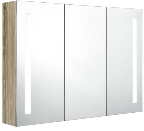 vidaXL LED Bad Spiegelschrank Badezimmerspiegel Badspiegel Spiegel Badschrank Badezimmerschrank Hängeschrank Wandschrank 89x14x62cm Eiche-Optik