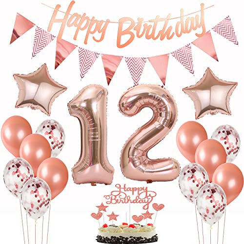 deko 12. geburtstag mädchen deko rosegold,ballon 12. geburtstag kuchen deko luftballon 12 rosegold Tortendeko 12 Geburtstag girlande banner geburtstagsdeko 12 jahre Torten deko