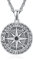 KINGWHYTE Kompass Halskette 925 Sterling Silber Oxidierter Retro Keltischer Schmuck Kompass Geburtstagsgeschenke für Männer Frauen mit schwarzem Lederseil 50 cm, Sterling Silber