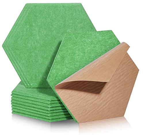 Hexagon Akustikplatten selbstklebend 12 Stück I Schallabsorber Schallschutz mit hoher Dichte für Wand Decken Holz & Tür - Akustikpanel Schallschutzplatten Akustikplatte, 30x26x0.9cm, Grün