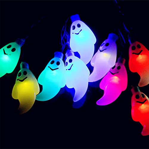 LANTING Halloween party deko,Halloween Lichterkette Geist, 40 LED Bunte Gespenst Licht 3D Batteriebetrieben Beleuchtung Mehrfarbig für Weihnachten Innen Haus Hochzeit Party Karneval Fest Bar Deko.