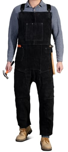 LeaSeek Schweißerschürze aus Leder mit Geteiltem Bein,Flammhemmende | Schweißer Lederhose, Geteiltes Bein, Hitzebeständig, Feuerfest, 3 Taschen, für Schweißen,Schneiden,für herren und damen