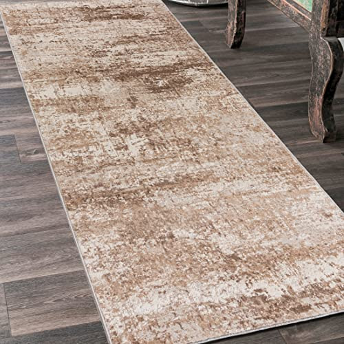Mazovia Läufer Flur 80x400cm Creme Abstrakt Weich Pflegeleicht Kurzflor | Teppichläufer für Küche Waschküche Schlafzimmer Beige Fußbodenheizungsgeeignet Reinigungsmittelbeständig Verkauf pro Meter
