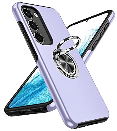 LeYi for Samsung Galaxy S23 Case,Heavy Duty Protection Shockproof Cover with Built-in Ring Holder Lightweight Silicone Hybrid Phone Case for Galaxy S23 Purple