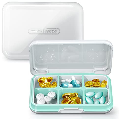 DUOUPA Tablettenbox, 6 Fächer Pillendose Abnehmbare, Wasserdichte Medikamentenbox für Reise & täglichen Gebrauch(Weiß)