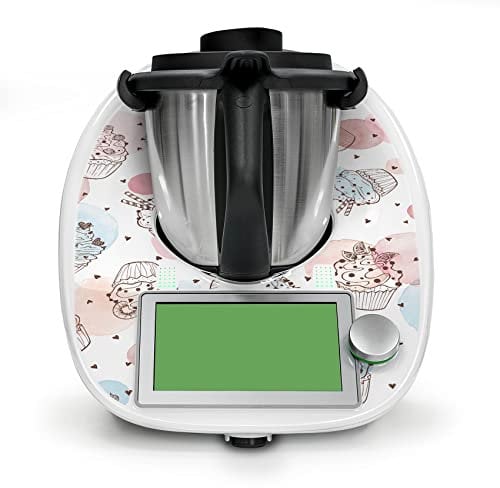 Deko Schutz Aufkleber kompatibel mit Küchenmaschine Thermomix TM6 Design Sticker Klebefolie Zubehör Küchengerät wasserfest selbstklebend RX042 (11 Cupcakes)