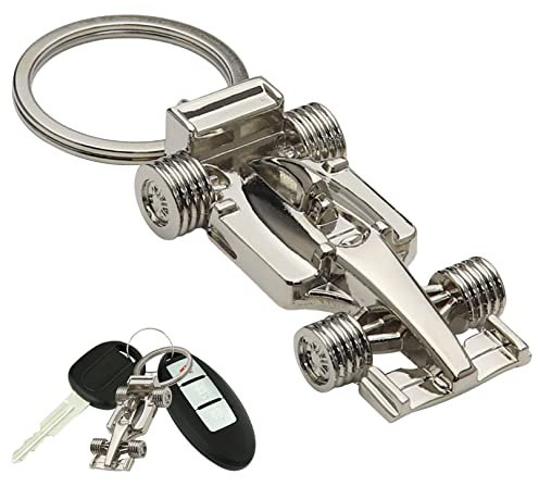 SHENLONG 1pcs Sport Keyring KeyChain,Silver Racing Car Keyring,Metal Accessories,Car Key Ring Chain Metal Keychain,Car Fanatics Model Keychain Gift Boy Men