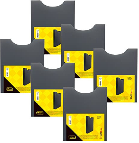 Idena 90167 - Heftbox für DIN A4, Hochformat, aus PP, Füllhöhe 4 cm, schwarz, 6 Stück